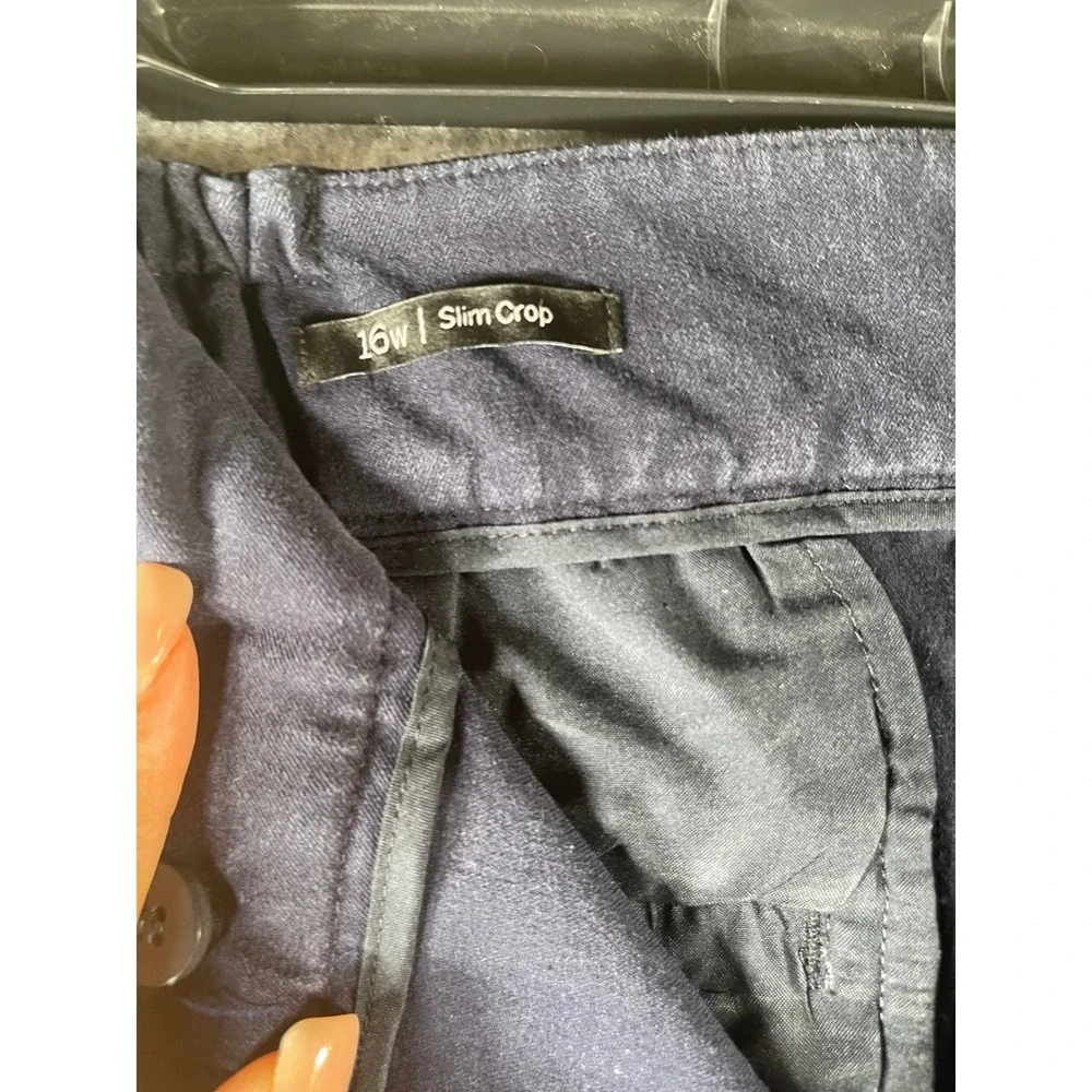 Talbots Womens 16W Slim Crop Pants‎ Navy Blue Elastic Back Career Trousers